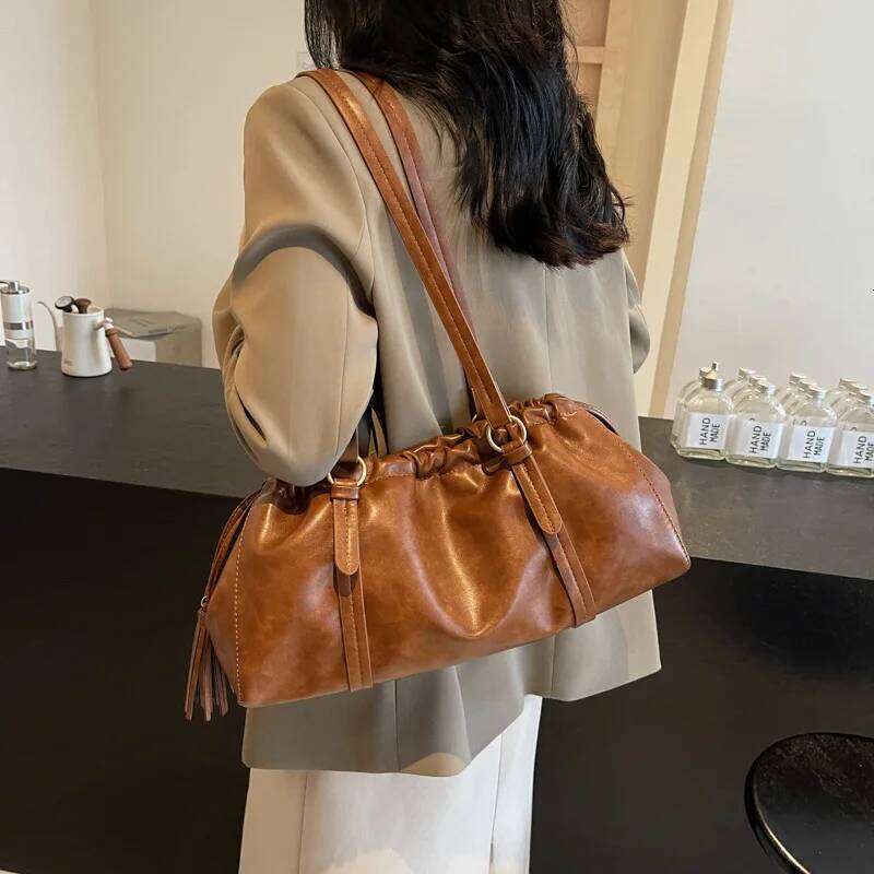 Women Pu Handbag Solid Large Capacity Tote Bags Soft Designer Casual Commute Underarm Pack Lady Versatile Shoudler Purses