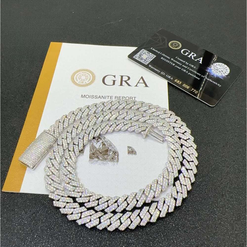 pendant necklaces designer for men Fine jewelry pass dia tester iced out Miami necklace Sterling Sier 14mm cuban link chain moissanite