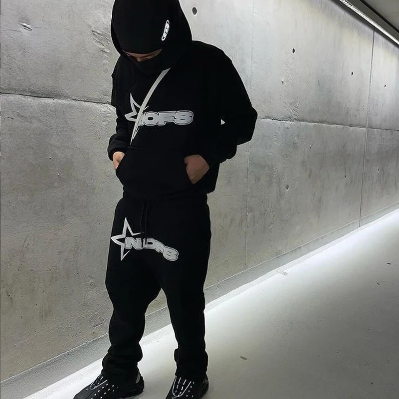 Y2K Mens Clothing Letters Graphic Printed 2 Pieces Sets Tracksuit Men Hooded SweatshirtCasual Pants Sportwear Suit 250813