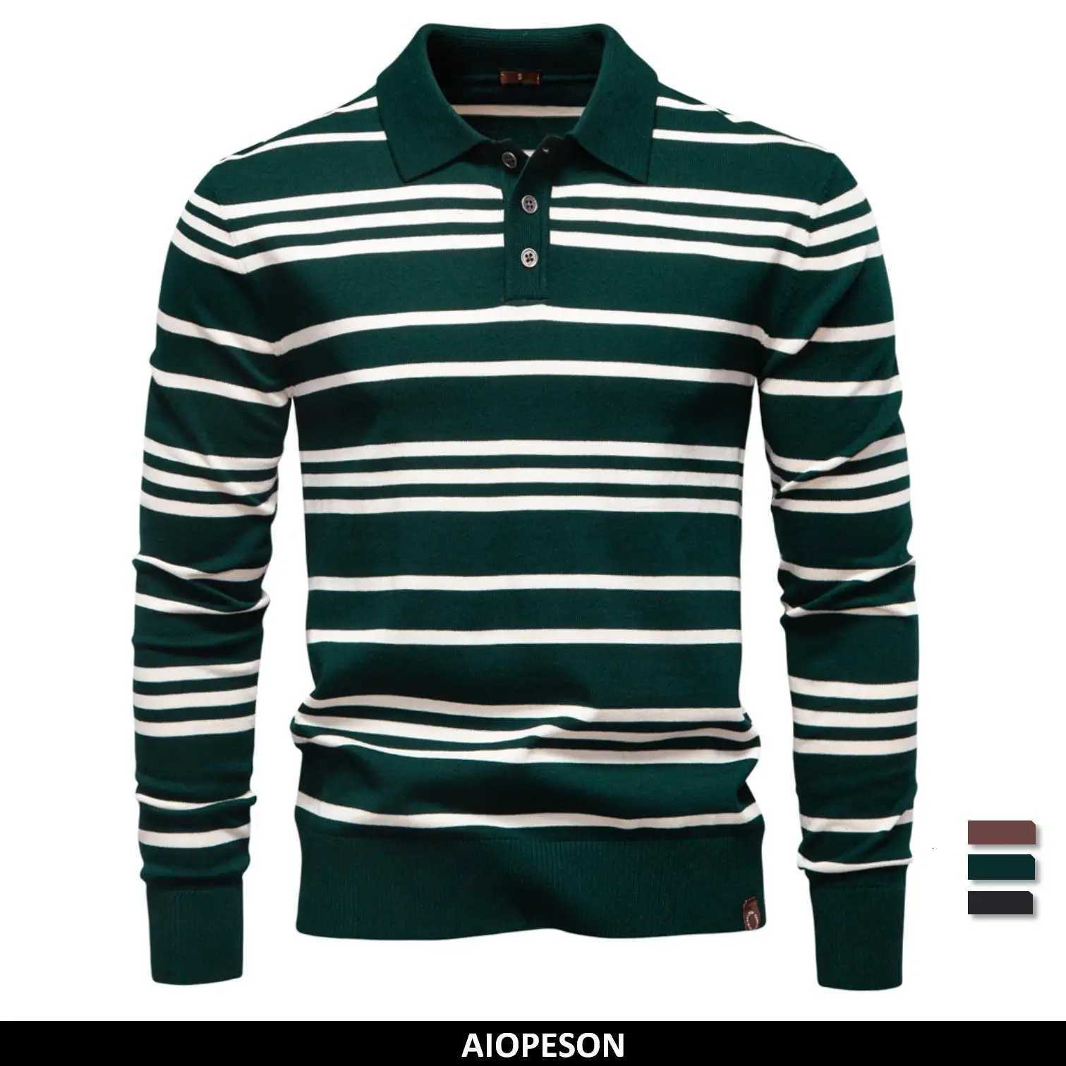 AIOPESON 2025 Color Block Henley Polo Men Striped Long Sleeve New Autumn Designer Social Business Premium Polos Male XJ250804