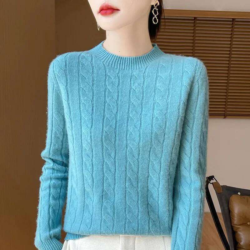 Women 100% Merino Wool Thickening Sweater O-Neck Knitted Twisted Pullover Autumn Winter Cashmere Long Sleeve Clothing Base Tops 20250809