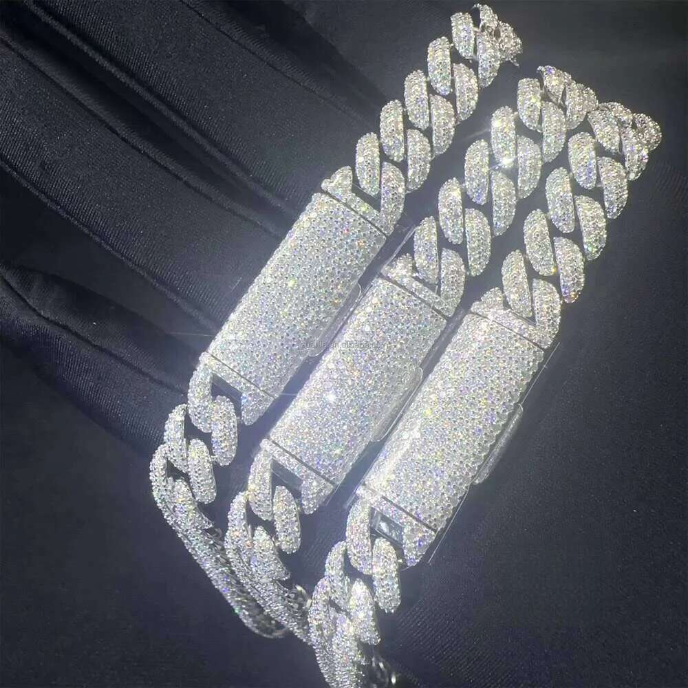Best Selling Pass Tester 10mm Two Rows Sterling Sier Iced Out Hip Hop FL Moissanite Dia Cuban Link Chain Men