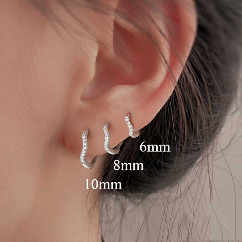 2Pcs Stainless Steel Minimalist Wave Hoop Earrings for Women Crystal Zirconia Small Huggie Ear Rings for Women Piercing Jewelry XJ250814