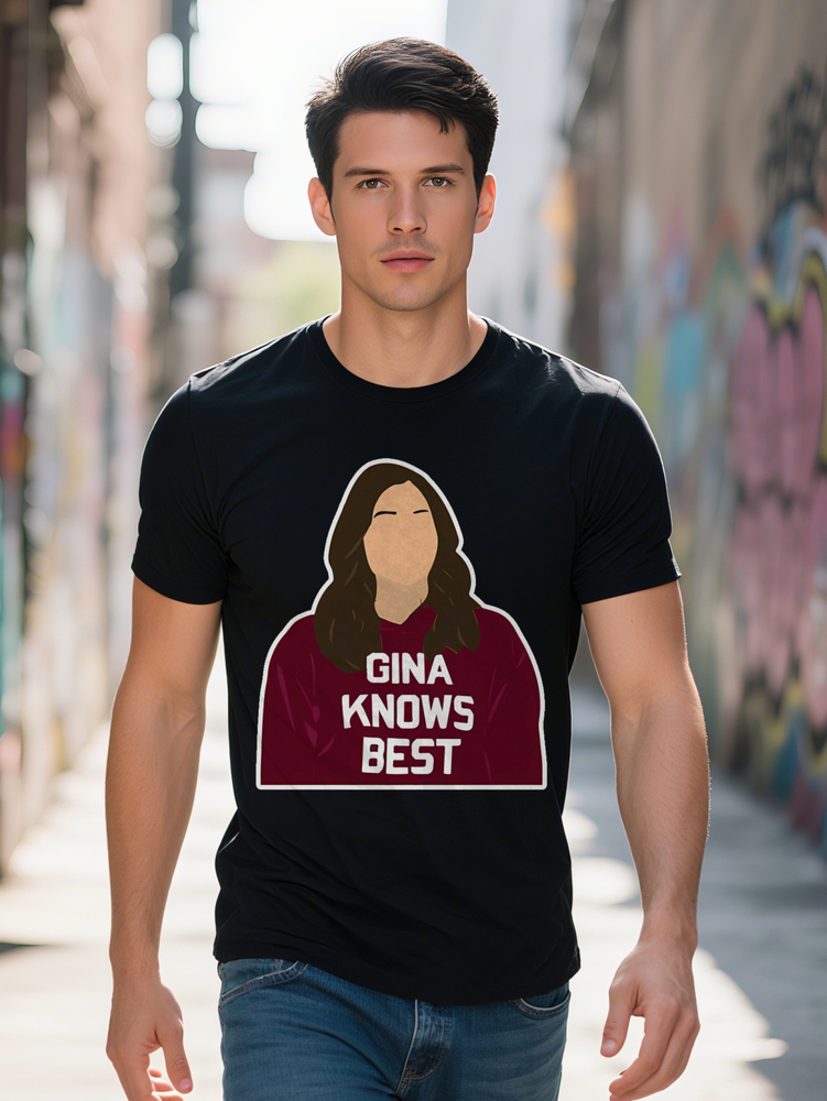 Gina Knows Best Brown Long Hair Cartoon T Shirt Crew Neck for Men Summer Knit Fabric Tops Men's Gift Tee Casual