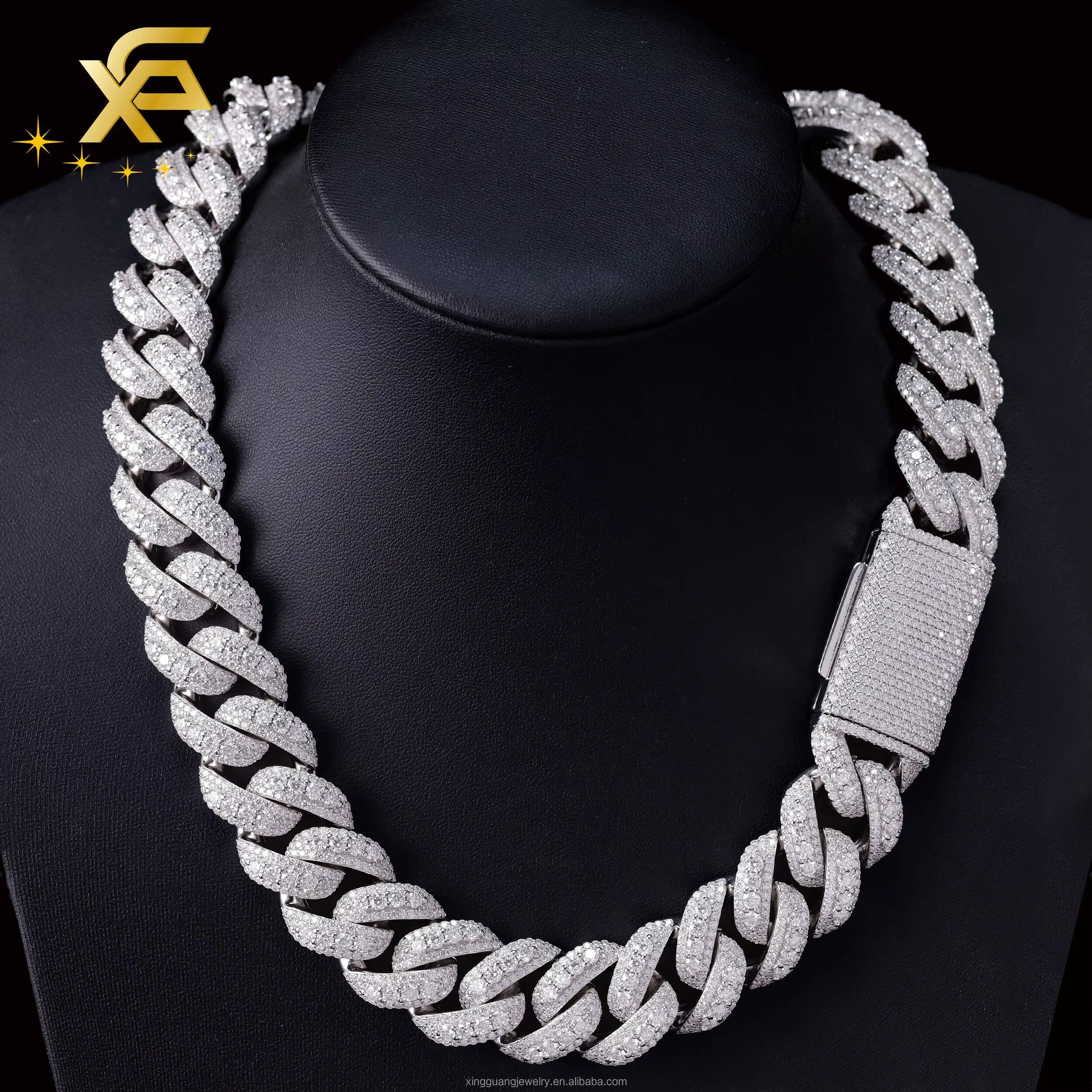 Large Size 925 Silver Cuban Link Chain with Middle Big VVS Moissanite Diamond Necklace/bracelet for Hiphop Jewelry