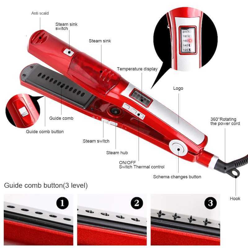 Steam Hair Straightener Professional Salon Ptc Ceramic Anion Tourmaline Instant Heating LED Indicator Light Display Flat Iron W250814