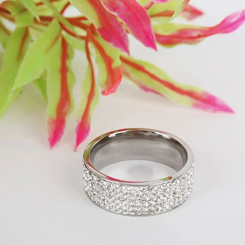 Women Men Stainless Steel Ring Crystal Rhinestone Wedding Engagement Ring Band Fashion Jewelry Size 7-12 250811