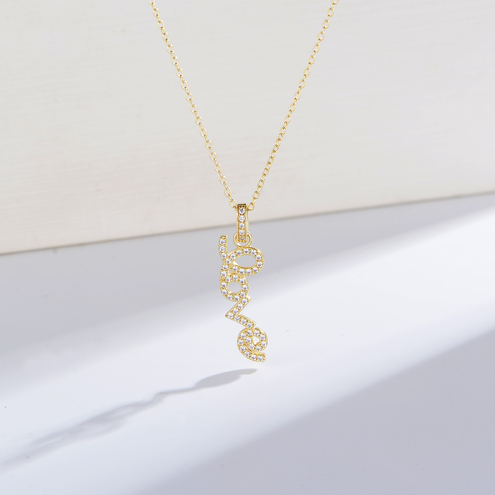 S Full Body Pure Sier Necklace Micro Inlaid Zircon Love Letter Pendant Collarbone Chain Light Romantic Valentine's Day Gift Jewelry for Women