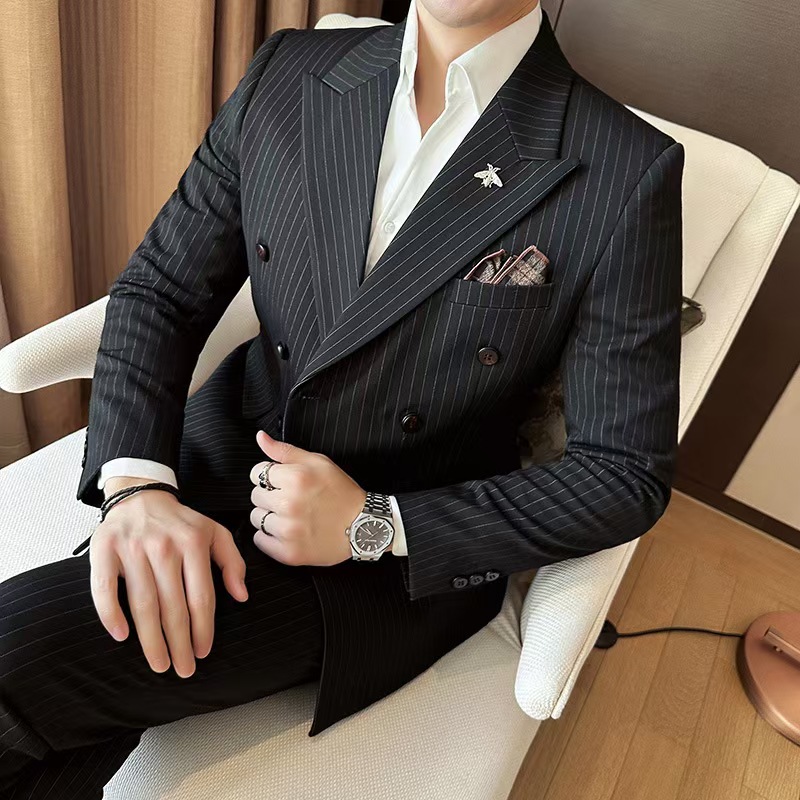 T1428 three-piece suit autumn and winter peaked lapel double-breasted casual business suit