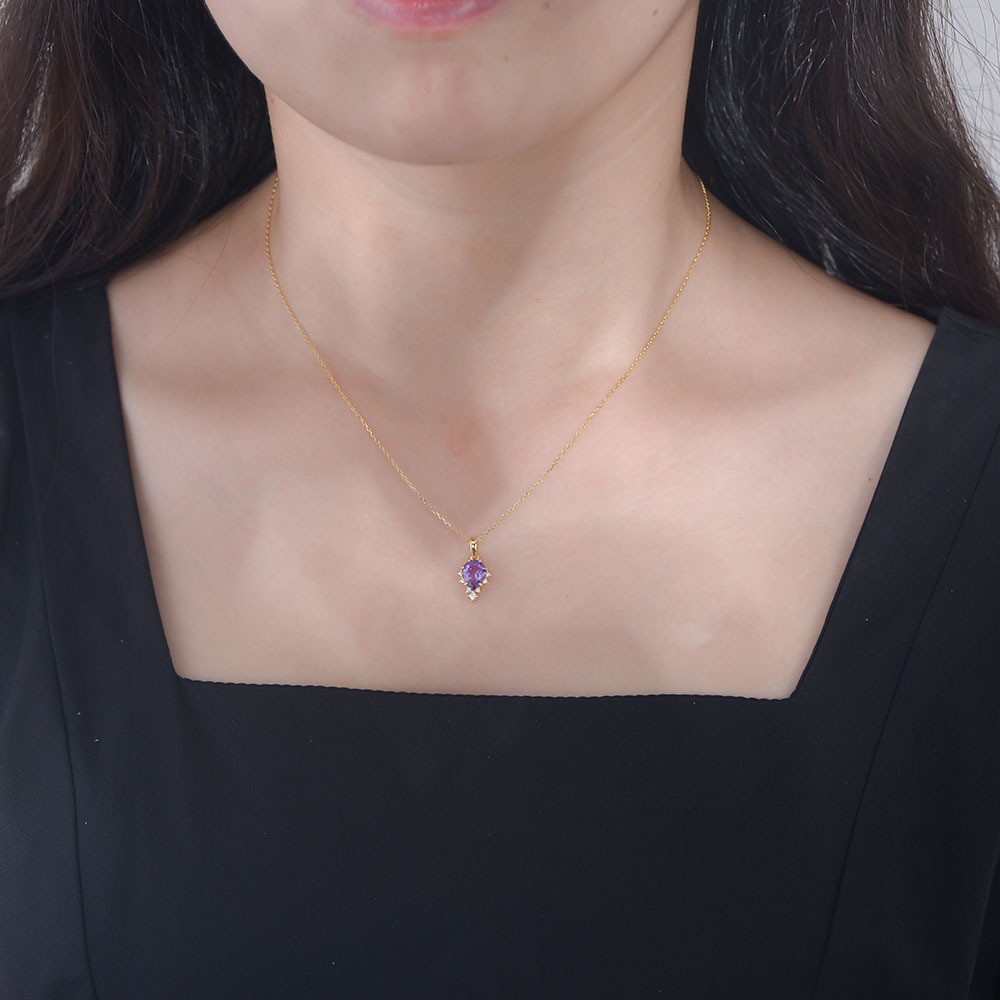 S Pure Sier Natural Amethyst Pendant Necklace for Women, Light Niche Design, High-End Clavicle Chain Jewelry Jewelry for Women
