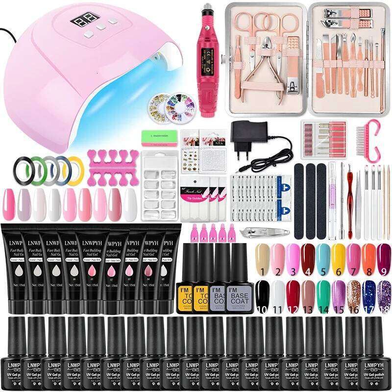 Manicure Acrylic Kit Clipper Set Semi Permanent Extension Nails Gel With UV Lamp Nail Drill Hine Tool Kit