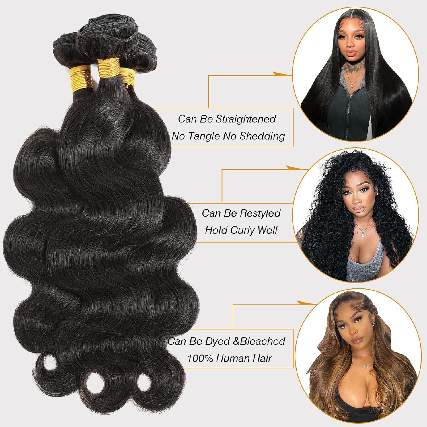 Human Hair Bundles Body Wave Bundles 10A Grade 100% Unprocessed Brazilian Virgin Hair 3 Bundles Deals Real Human Hair Extensions For Black Women Natur