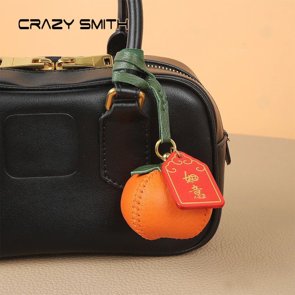 CRAZYSMITH Handmade Genuine Leather Bag Charm Persimmon Keychain Purse Charms Bag Pendant for Handbags Gift Bag Accessories 250813