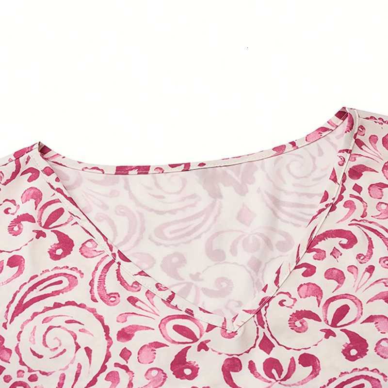 2024 Summer New Dress Fashion V-neck Women Comting No Rules Rose-red Print Casual Flared Sve Dress Beach Vacation Women XJ250814