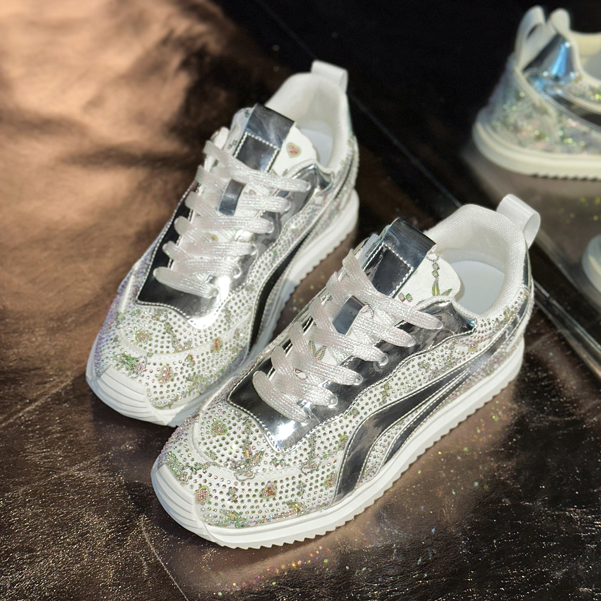 Women's Sneakers Spring Autumn Luxury Rhinestone Ladies Shoes Designer Vulcanized Shoes New Thick-soled Casual Shoes Breathable Designer Athletic