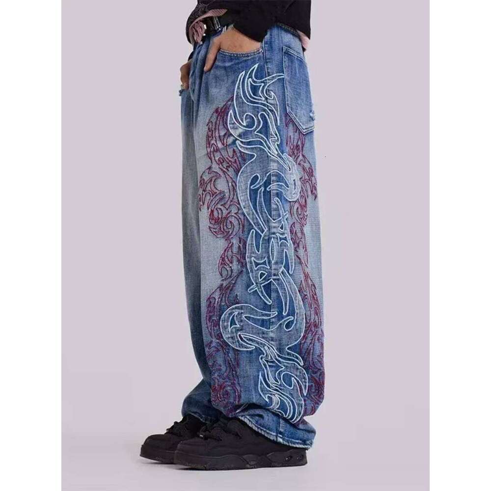 Haruku New Fashion Holes Do Old Washed Baggy Jeans Men Y2K Gothic Hip Hop Vintage Straight High Waist Wide Leg Trousers