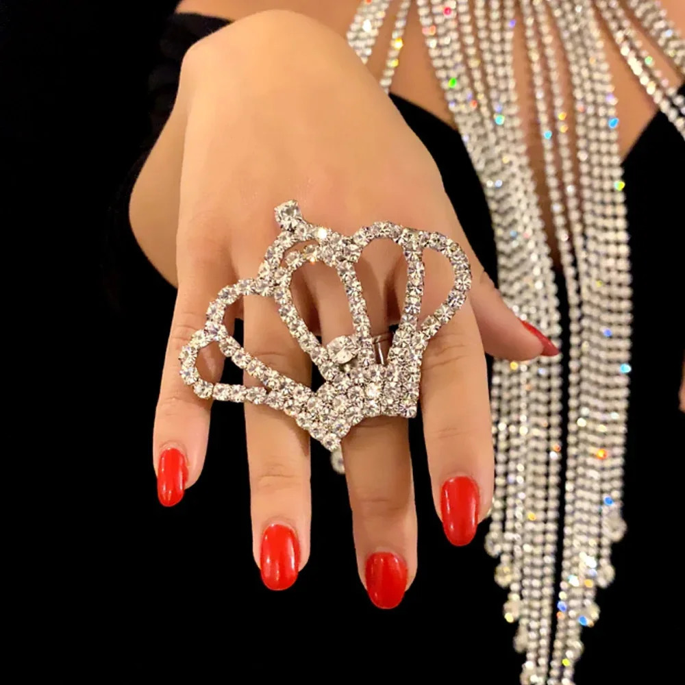 Crystal Crown Ring Adjustable for Women Princess Queen Large Rhinestone Rings Party Wedding Finger Jewelry Accessories 250811