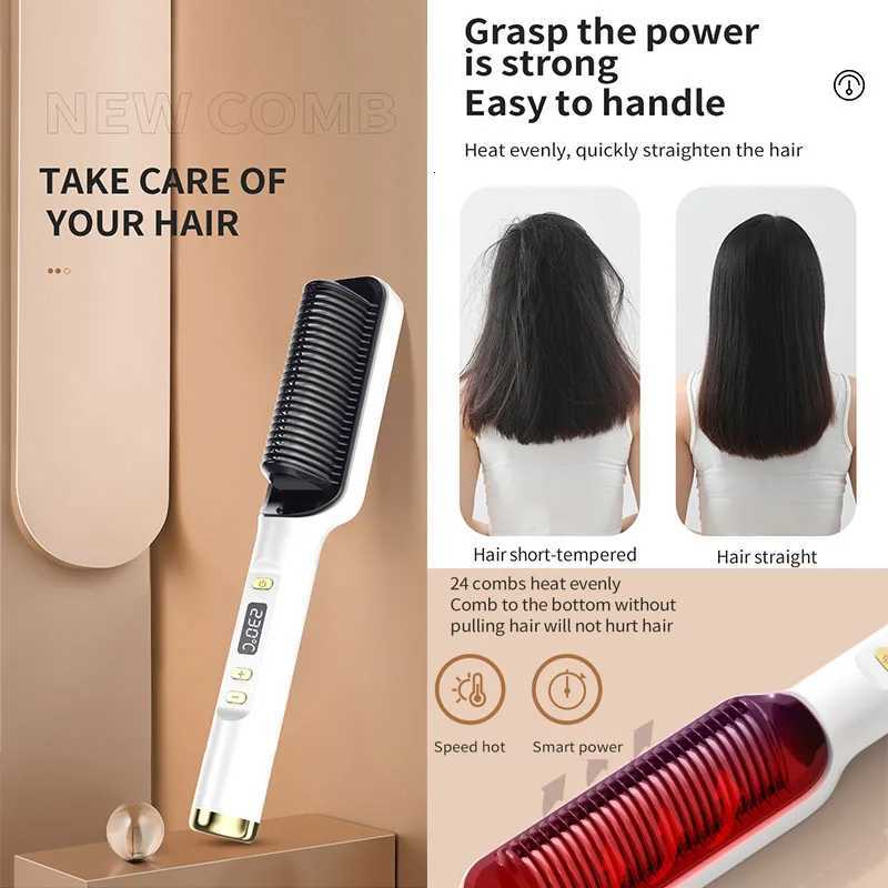 Electric Straightening Brush Hot Comb Hair Styler Negative Ion Anti Heat Damage Fast Styling Tool for Women Men Home Travel W250814