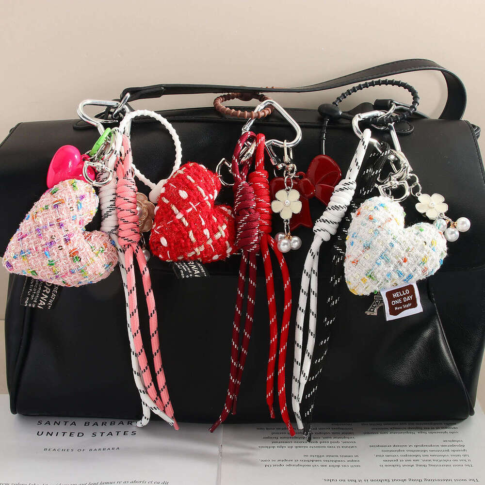 Fashion INS Fabric Girl Heart Bowknot Woven Rope High-end Hanging Decoration Bag Pendant