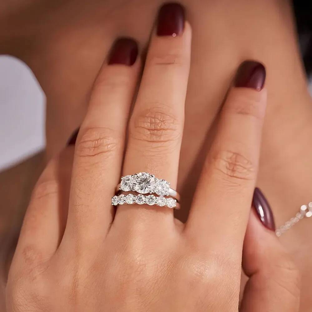 KNOBSPIN D VVS1 Moissanite Rings GRA Certified Lab Grow Diamond Solid 925 Sterling Silver 18k Stackable Wedding Rings for Women