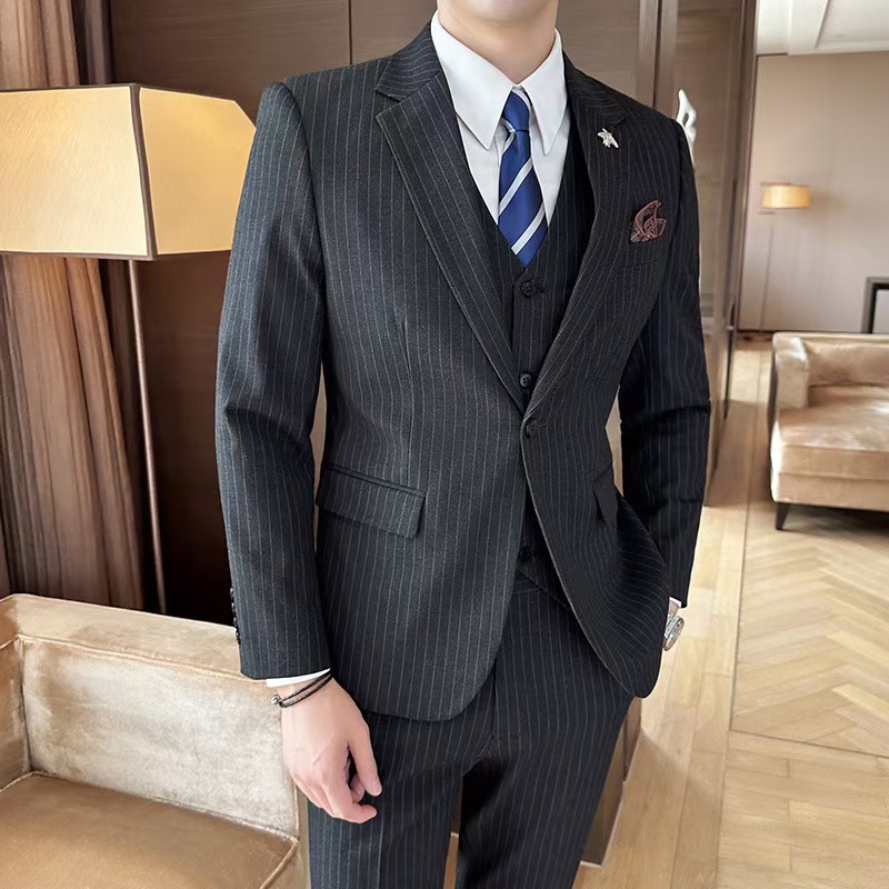 T1428 three-piece suit autumn and winter peaked lapel double-breasted casual business suit