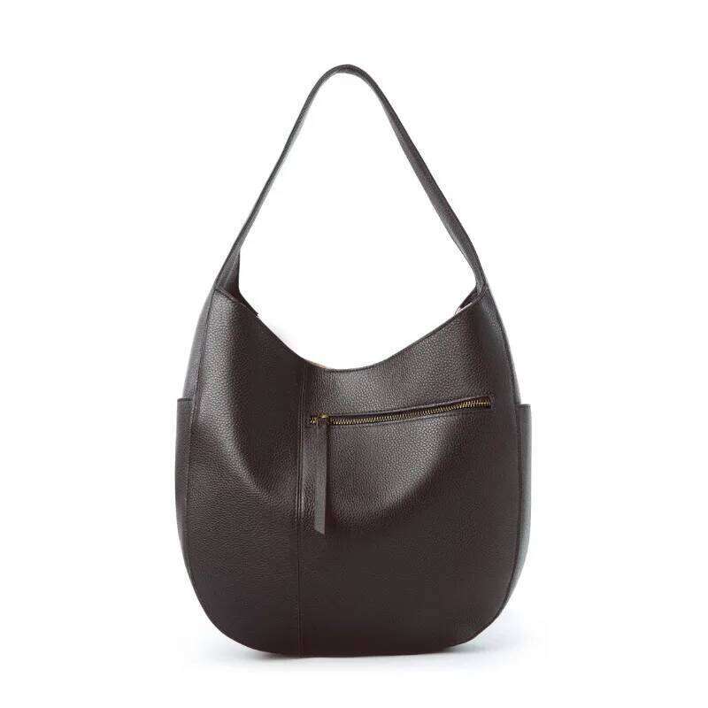 Hot Sale High Quality Retro Coffee Color Bucket Tote Thick First Layer Cow Leather Women Underarm Shoulder Bag Lazy Casual