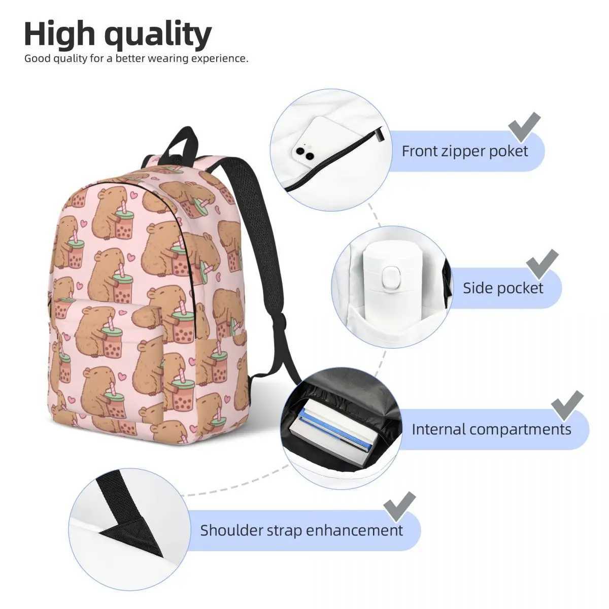 Custom Capybara Drinking Milk Tea Canvas Backpack Women Men Basic Bookbag for College School Mangas Bags XJ250814