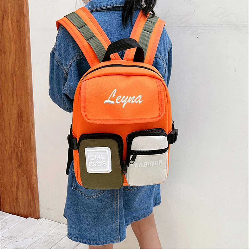 Colored Childrens Bag Childrens Backpack Custom Name Double Pocket Large Capacity Boys Girls Unique Schoolbags 250813