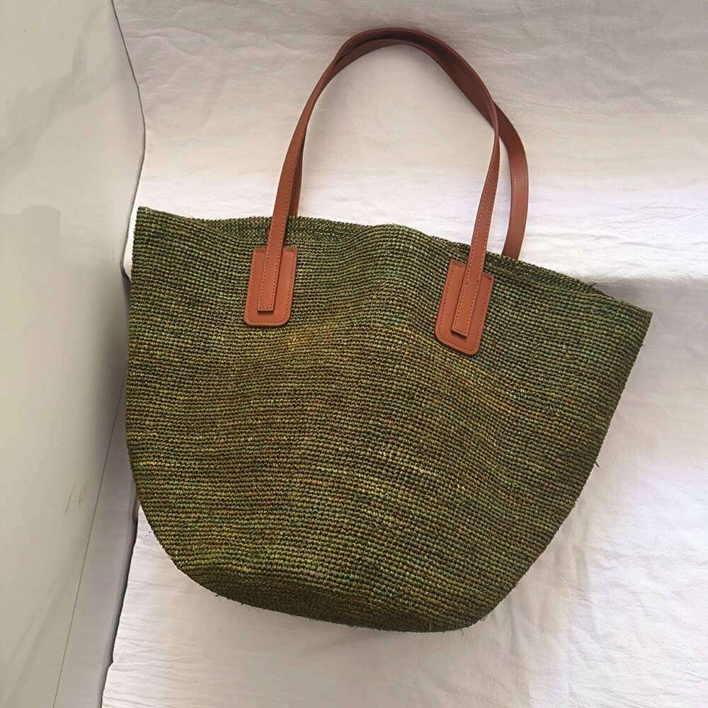 Free Lazy Artistic Texture Large Capacity Straw Tote Lafite Grass Weaving Handmade Woven Summer Beach Bag Commuter Shopping