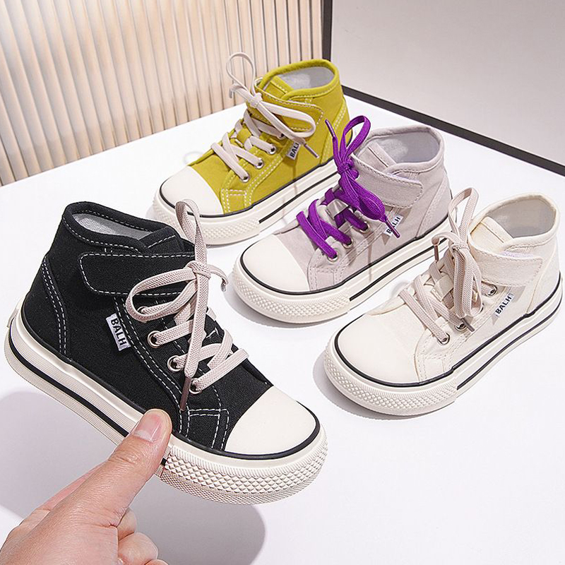 Children's Canvas Shoes Yellow Green High Top Boys Girls Toddler Casual Shoes Beige Fashion Soft Non-slip Kids Cloth Shoes Sizes US5C-US5Y