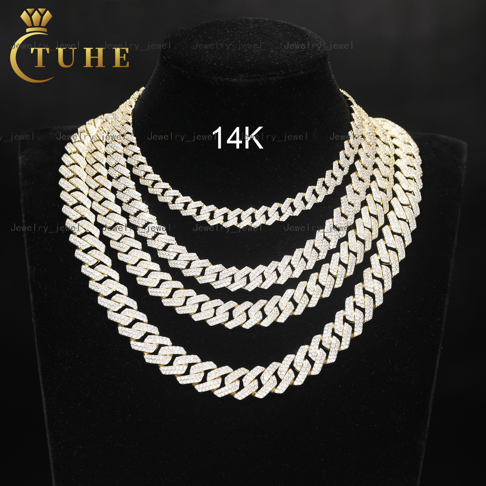 Young Boy Hip Hop Jewelry Wholesale 8mm-14mm 14K Gold 925 Silver 2 Row VVS Moissanite Diamond Iced Out Cuban Link Chain Necklace