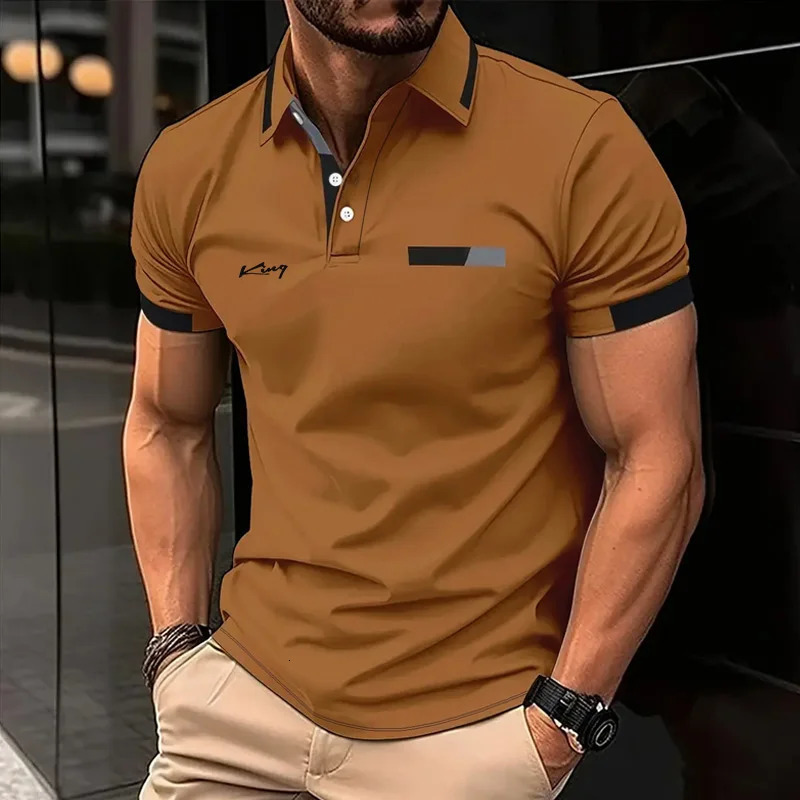 Color Block Mens Striped Short Sleeve Lapel Polo Shirt For Summer Outdoor Mens Clothing 250813