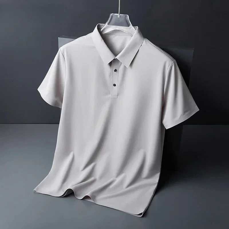 2025 New Summer Solid Color Casual Mens Polo Shirt Short Sleeved Turndown Collar Ice Silk T-shirt XJ250804