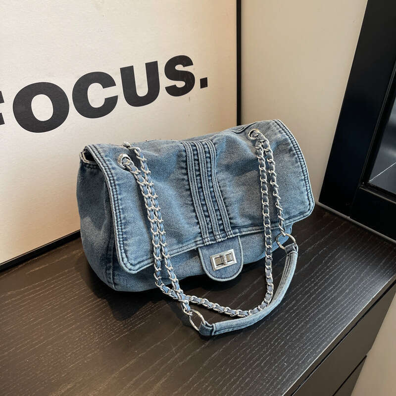New Korean Style Bags Designer Women Washed Denim Single Shoulder Bag for Women, Niche Design Messenger Bag, Fashionable Large Capacity Handbag