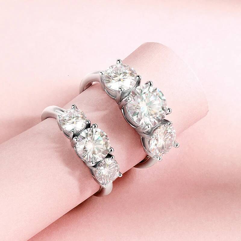 BXINY GRA Certified All Moissanite Ring S925 Silver for Women D Color Lab Diamond 3-Stone Promise Wedding Band Gift Fine Jewelry