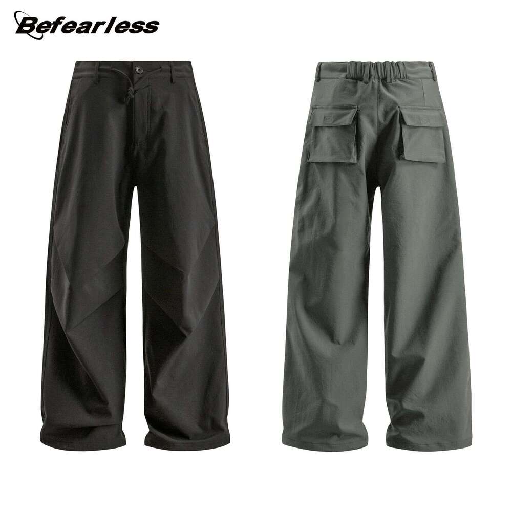 American Style Paratrooper Wrinkle Unisex Trendy Loose Straight Wide-Leg Casual Long Pants B5