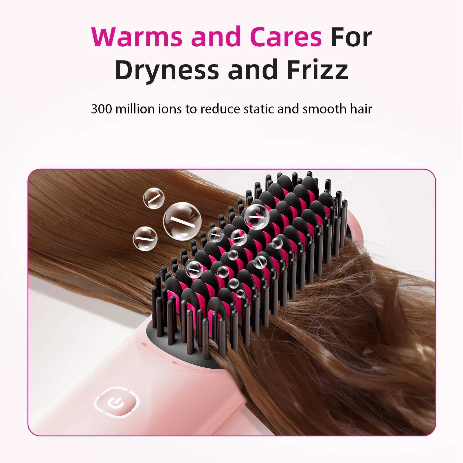 2 in 1 Portable Hair Straightener Brush Fast Heating Negative Ion Cordless Curling Comb 10000mAh 45W Fast Charging Power Bank W250814