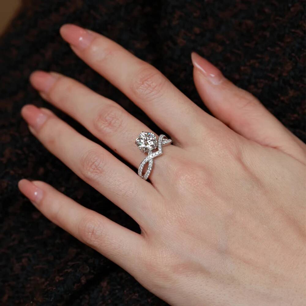 BXINY GRA Certified 1CT Moissanite Rings 100% S925 Silver for Women D Color Round Cut Lab Diamond Wedding Band Gift Fine Jewelry