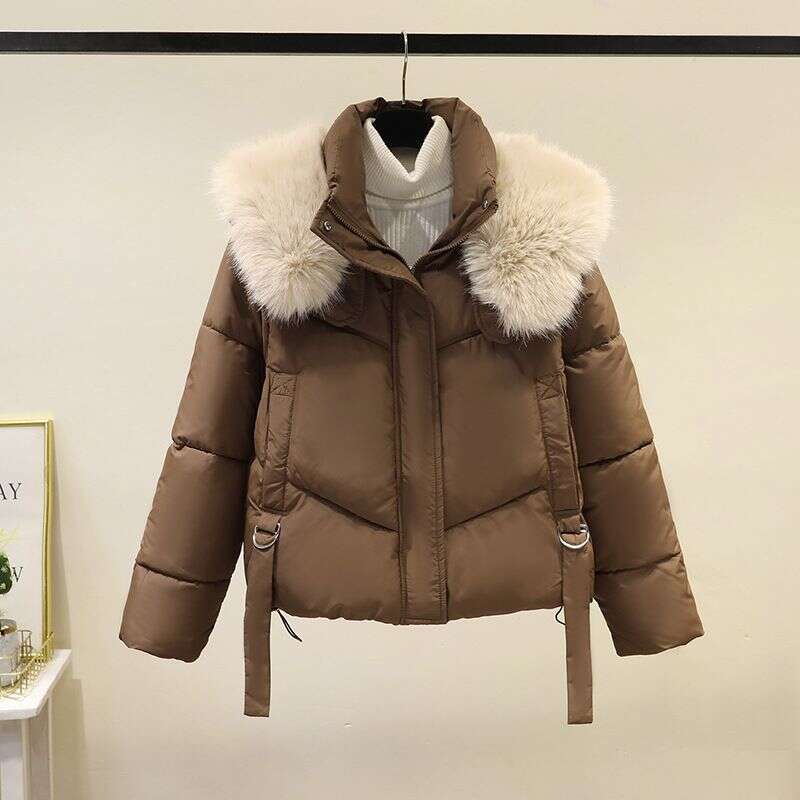 New Fashionable Loose Thick Cotton Jacket with Western Style, Large Hairy Collar, Down Cotton Jacket, Small and Thin Women's Cotton Jacket