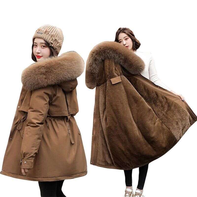 2023 New Winter Jacket Women Parka Fashion Coat Wool Liner Hooded Parkas Slim With Fur Collar Warm Snow Wear Padded