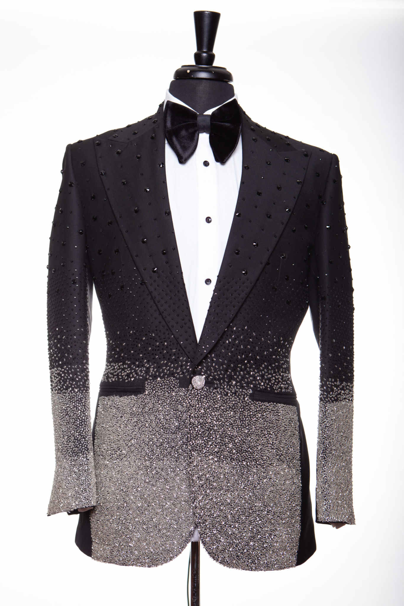 Unique Design Customized 2 Pieces Men Suits Peaked Lapel One Button Wedding Tuxedos Crystal Beadeds Groom Party Wear