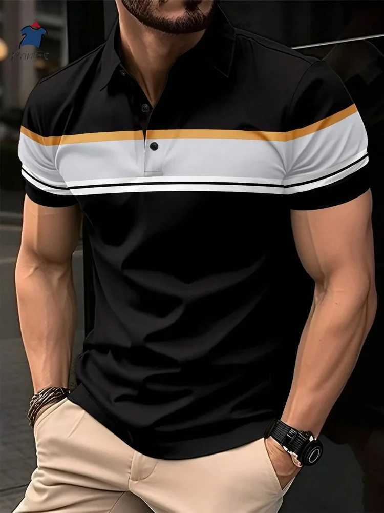 Mens Fashion Short-Sleeved Striped Stamps Polo Shirt Casual Lapel Polo Shirt New Summer Mens Casual Sports Mens Polo Shirts XJ250804