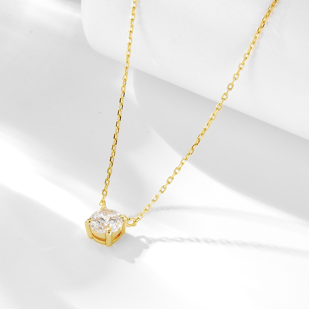 S Pure Sier Round Zircon Pendant Necklace for Women, Simple Niche Design, Light Ins Single Dia Collarbone Chain Jewelry for Women
