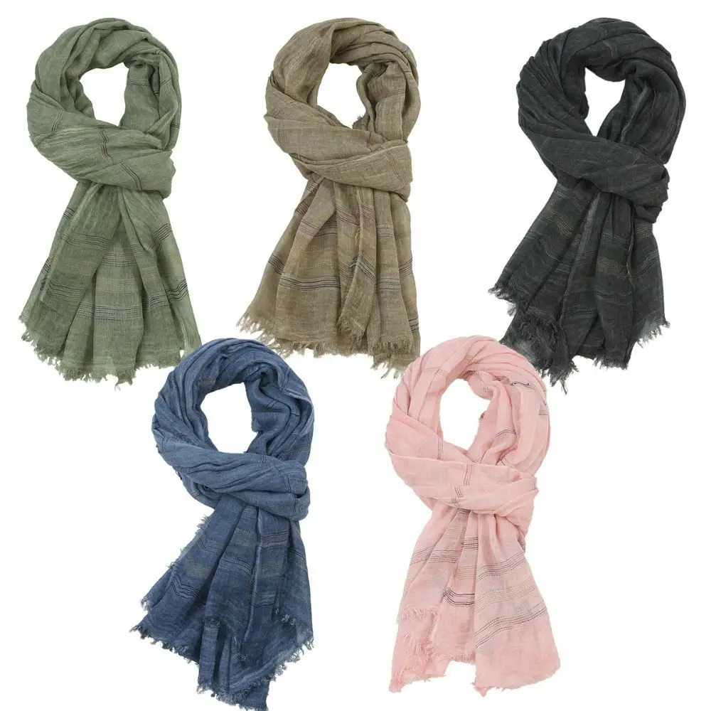 Cotton Linen Yarn-dyed Striped Mens Scarves Winter Men Scarf Tassel Long Shawl Bufanda Male Accessories 250813