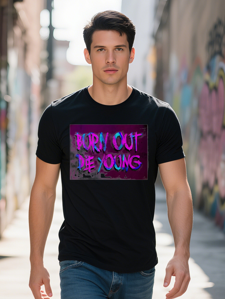 Men S Casual Crew Neck T Shirt with BURN OUT DIE YOUNG Graphic Black Lightweight and Breathable Perfect for Summer