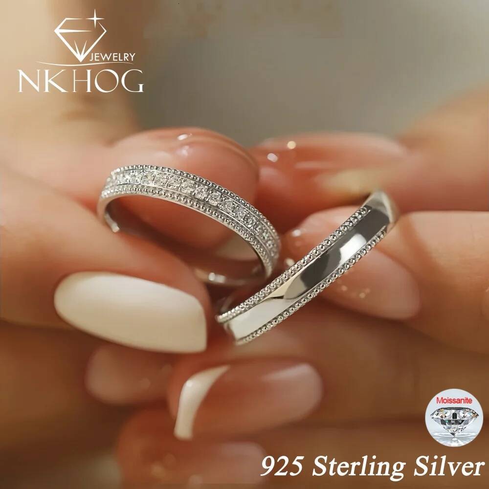 NKHOG Real Moissanite Rings Couple Set For Women Men 925 Sterling Silver Wedding Engagement Band Lab Diamond Gifts Jewelry GRA