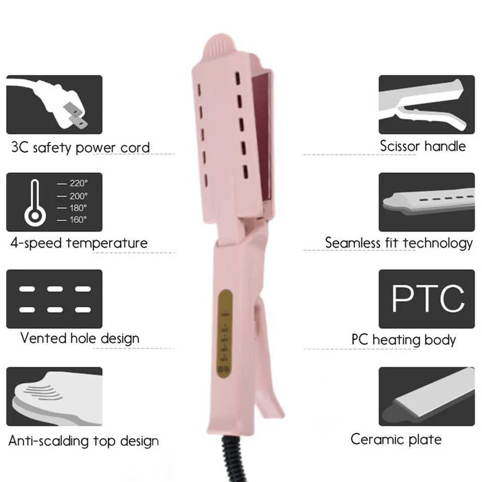 Pink Hair Straightener Four-gear Temperature Adjustment Ceramic Tourmaline Ionic Flat Iron Hair Straightener for Women with Wide Panel W250814