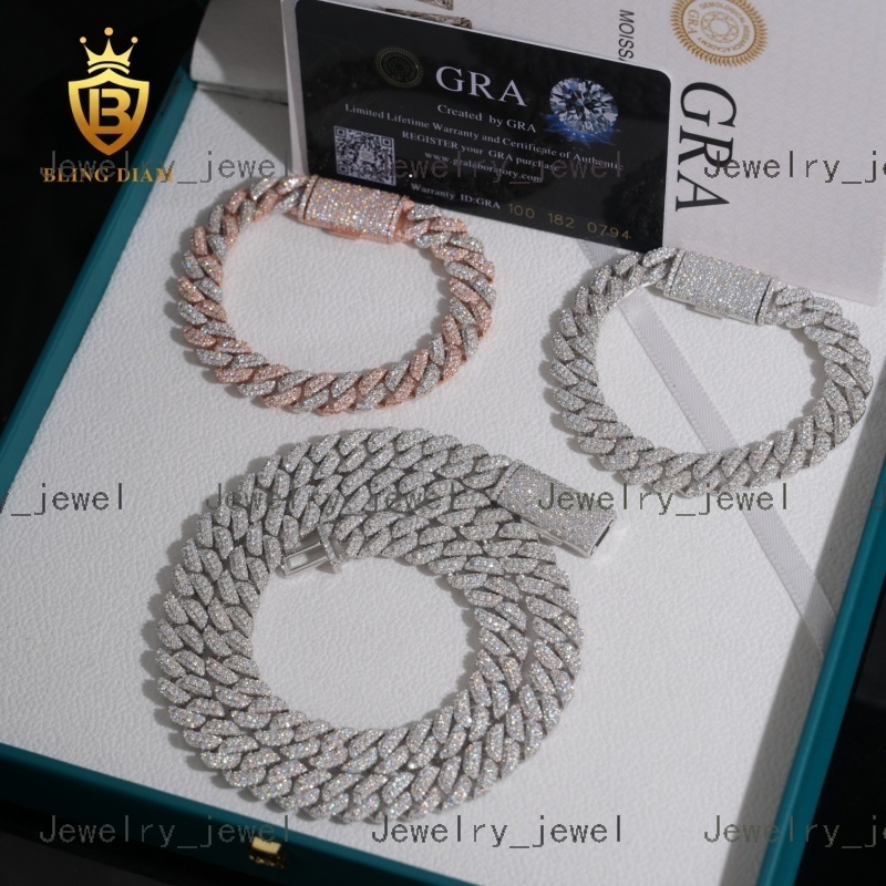 Customized 10MM Hip Hop Jewelry 925 Sterling Silver Moissanite VVS Diamond Cuban Chain Bracelet