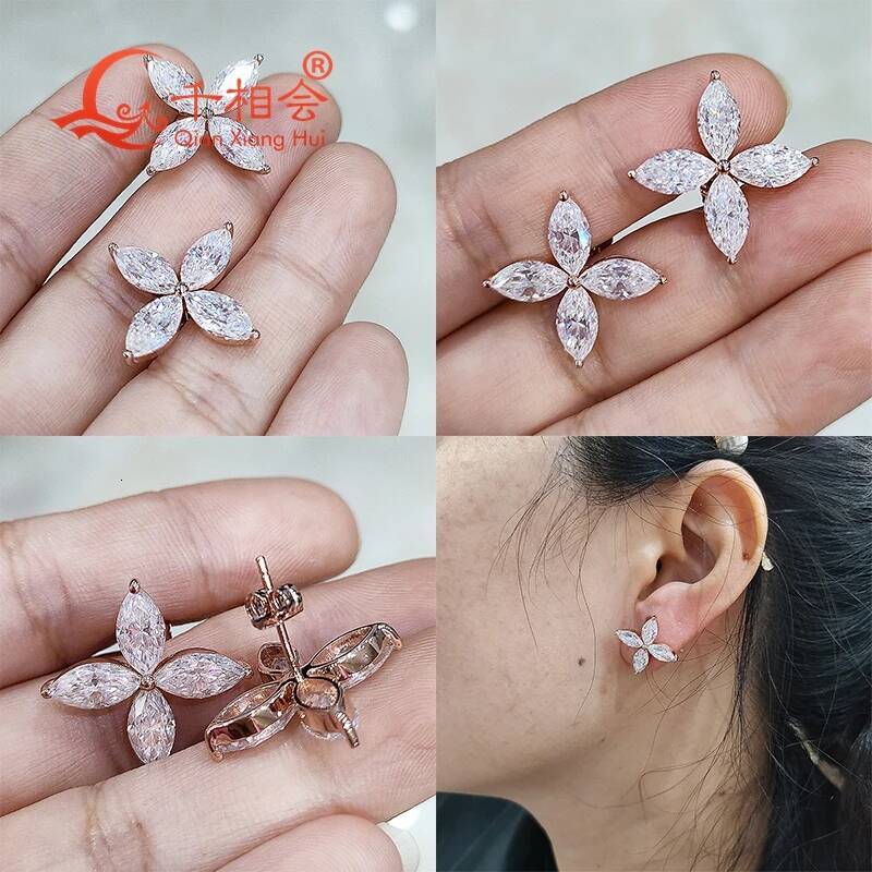 S925 Silver Marquise Shape 4.5*9mm White Moissanite Stone Ear Stud Earring for Women Wedding Jewelry Gift for Dating