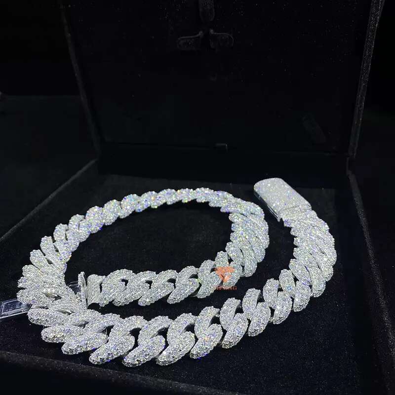 Custom Made Necklace 20mm Big Stone Cuban k Chain Gra Ice VVS Moissanite White Gold Plated Sier Hip Hop Men Jewelry Hip-hop necklace